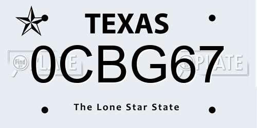 0CBG67 Texas License Plate