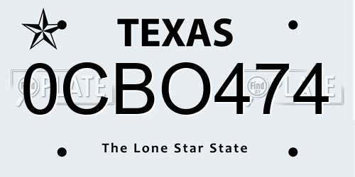 0CBO474 Texas License Plate