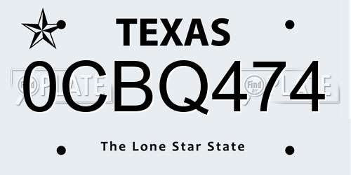 0CBQ474 Texas License Plate