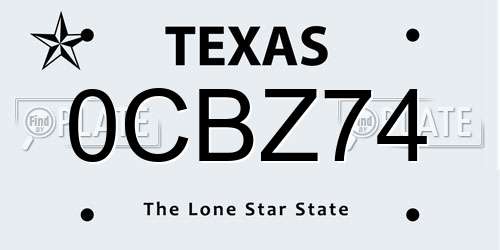 0CBZ74 Texas License Plate