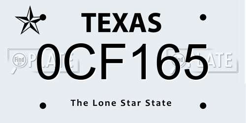 0CF165 Texas License Plate
