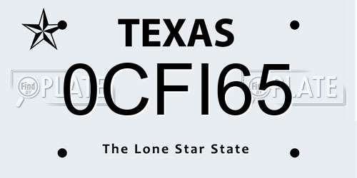 0CFI65 Texas License Plate