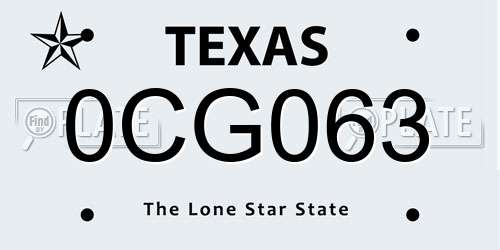 0CG063 Texas License Plate