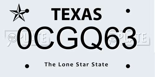 0CGQ63 Texas License Plate