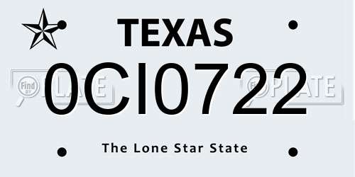 0CI0722 Texas License Plate