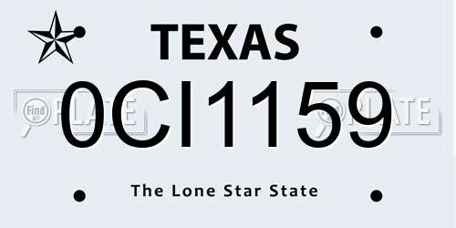 0CI1159 Texas License Plate