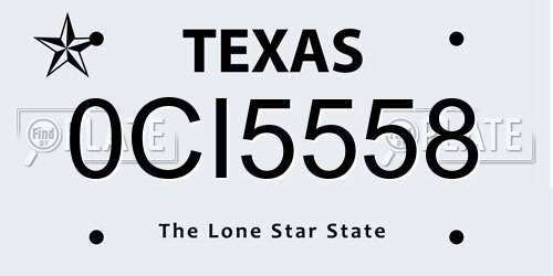 0CI5558 Texas License Plate