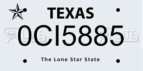 0CI5885 Texas License Plate