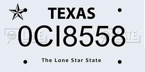 0CI8558 Texas License Plate