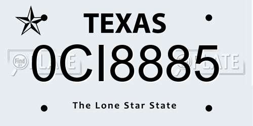 0CI8885 Texas License Plate