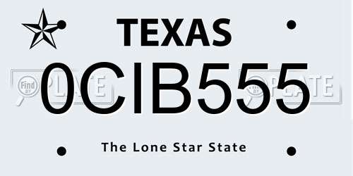 0CIB555 Texas License Plate