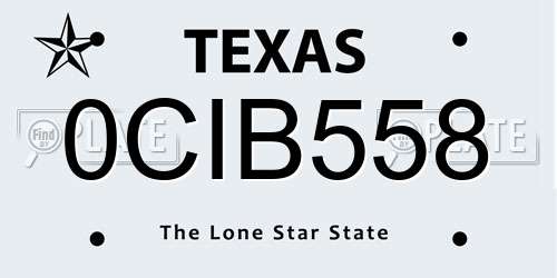 0CIB558 Texas License Plate