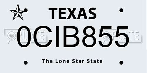 0CIB855 Texas License Plate