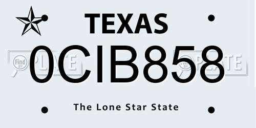 0CIB858 Texas License Plate