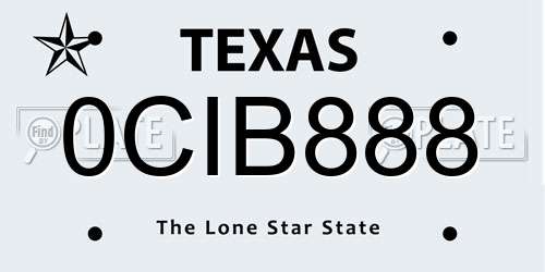 0CIB888 Texas License Plate