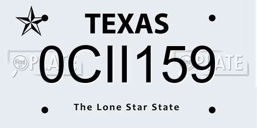 0CII159 Texas License Plate