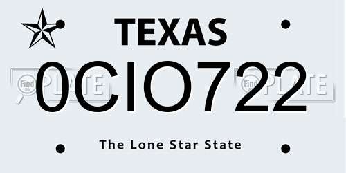0CIO722 Texas License Plate