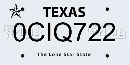 0CIQ722 Texas License Plate