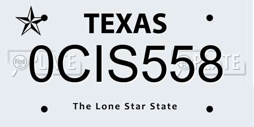 0CIS558 Texas License Plate