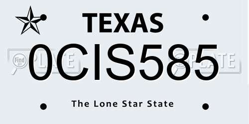 0CIS585 Texas License Plate