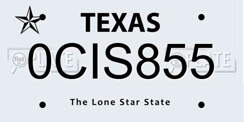 0CIS855 Texas License Plate