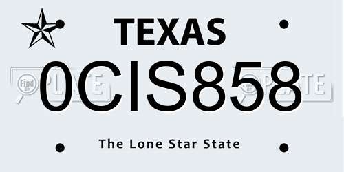 0CIS858 Texas License Plate