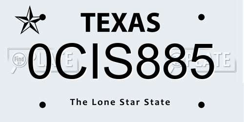 0CIS885 Texas License Plate