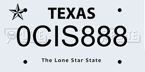 0CIS888 Texas License Plate