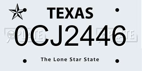 0CJ2446 Texas License Plate