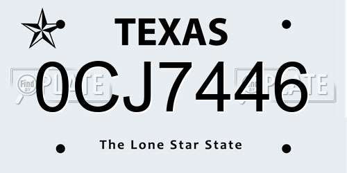 0CJ7446 Texas License Plate
