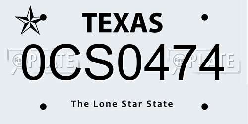 0CS0474 Texas License Plate