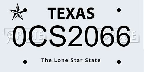 0CS2066 Texas License Plate