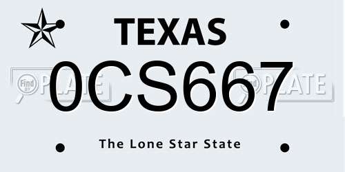 0CS667 Texas License Plate