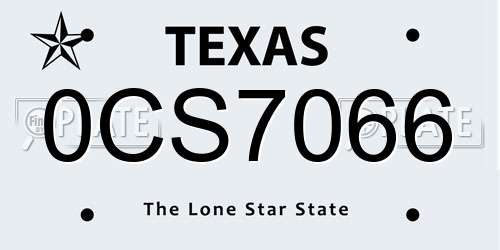 0CS7066 Texas License Plate