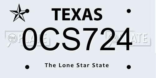 0CS724 Texas License Plate