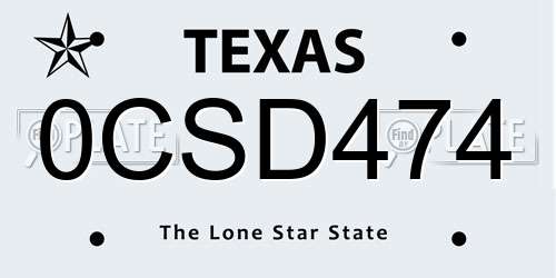 0CSD474 Texas License Plate