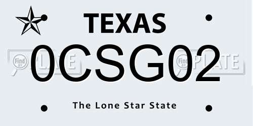 0CSG02 Texas License Plate