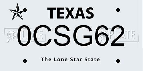 0CSG62 Texas License Plate