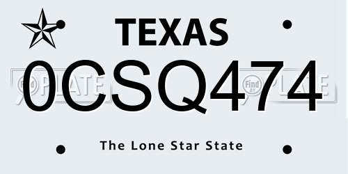 0CSQ474 Texas License Plate