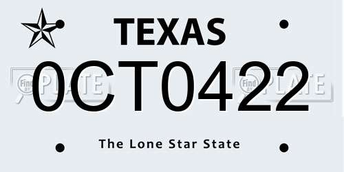0CT0422 Texas License Plate