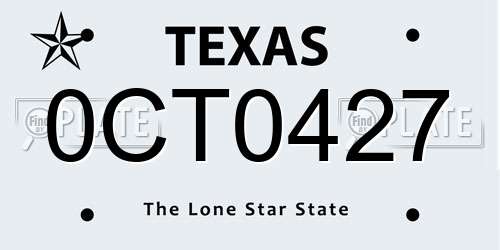 0CT0427 Texas License Plate