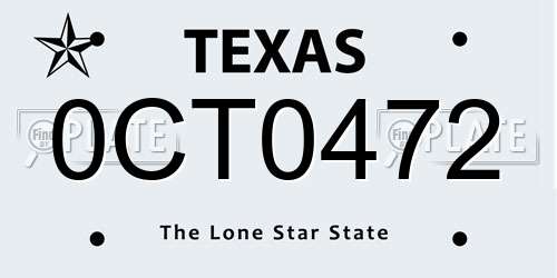 0CT0472 Texas License Plate
