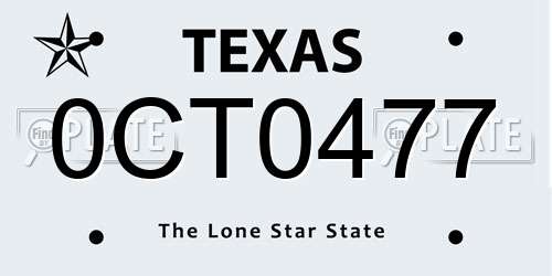 0CT0477 Texas License Plate