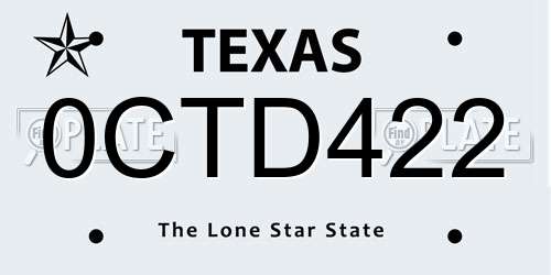 0CTD422 Texas License Plate