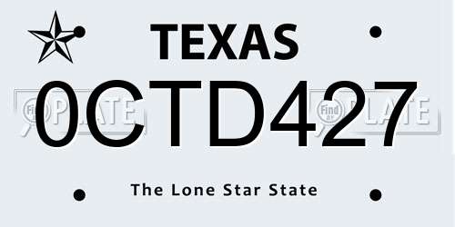 0CTD427 Texas License Plate