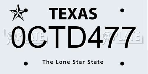 0CTD477 Texas License Plate
