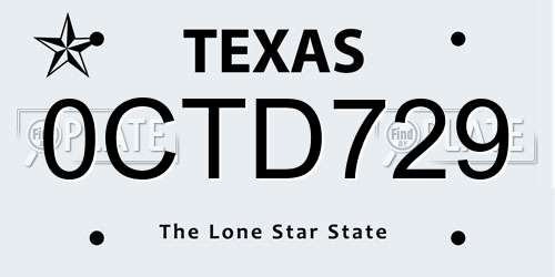 0CTD729 Texas License Plate