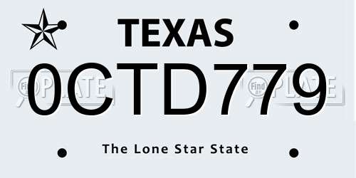 0CTD779 Texas License Plate