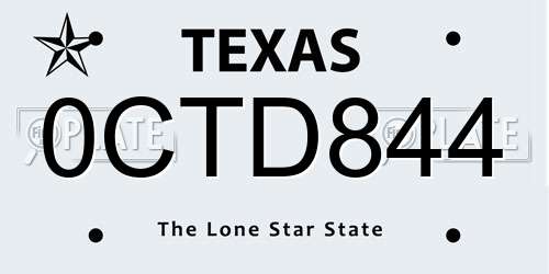 0CTD844 Texas License Plate