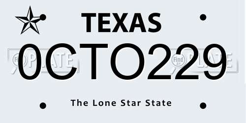 0CTO229 Texas License Plate